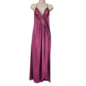 Vintage 80’s Interludes by CIRA Purple Sheer Lace Slit Leg Nightgown Size L